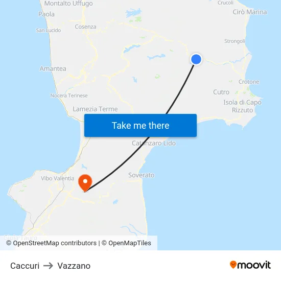 Caccuri to Vazzano map