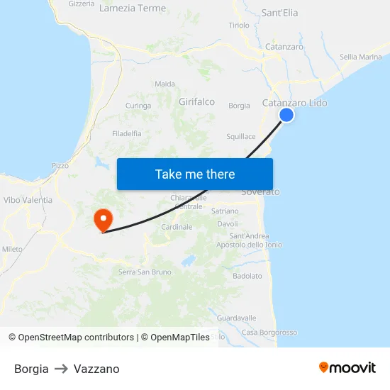 Borgia to Vazzano map