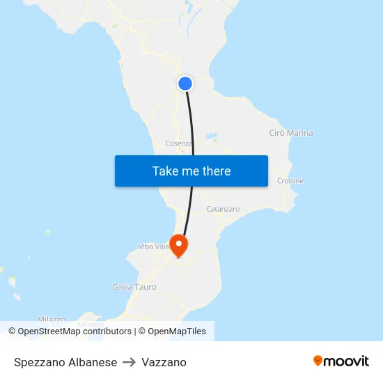 Spezzano Albanese to Vazzano map