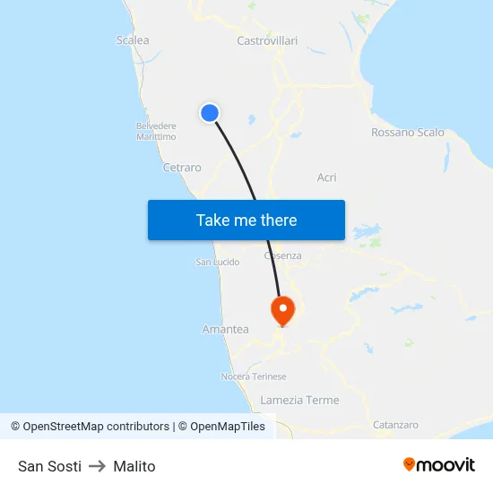 San Sosti to Malito map