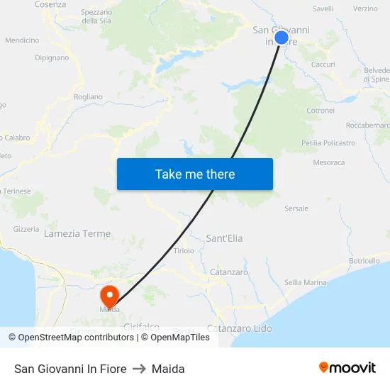 San Giovanni In Fiore to Maida map