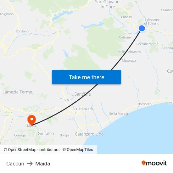 Caccuri to Maida map