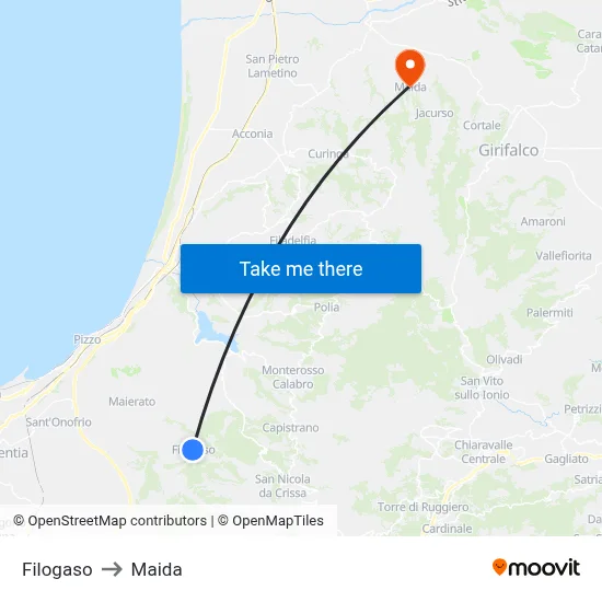 Filogaso to Maida map