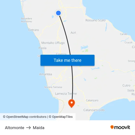 Altomonte to Maida map