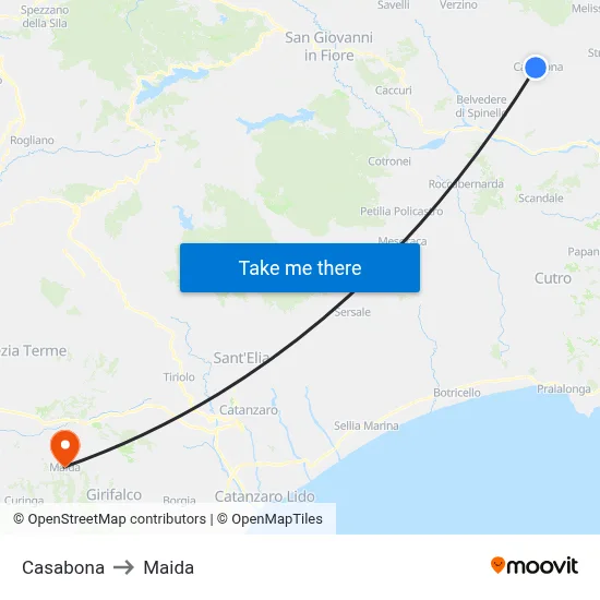 Casabona to Maida map