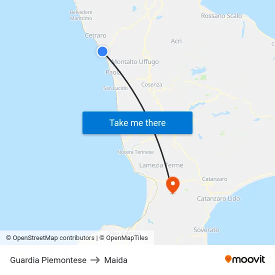 Guardia Piemontese to Maida map