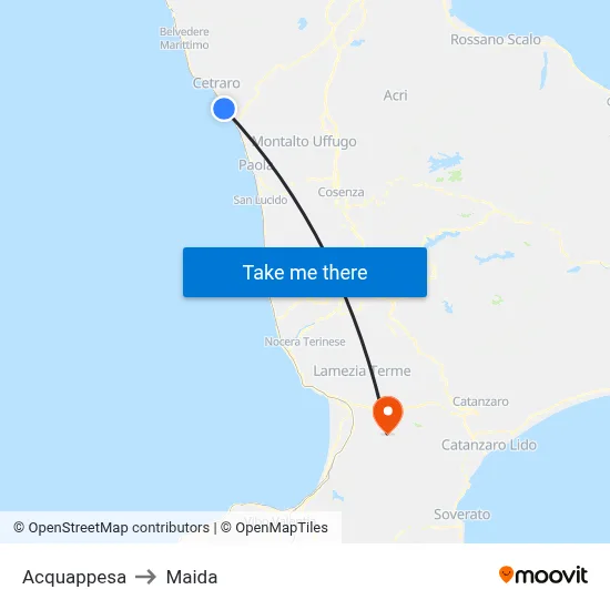 Acquappesa to Maida map