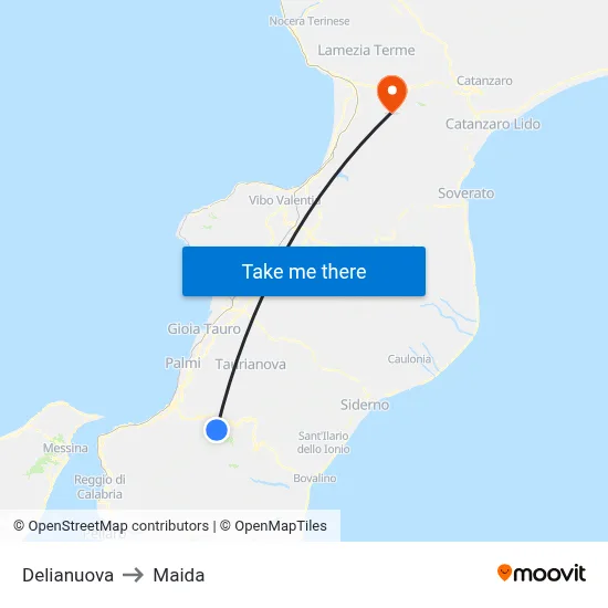 Delianuova to Maida map