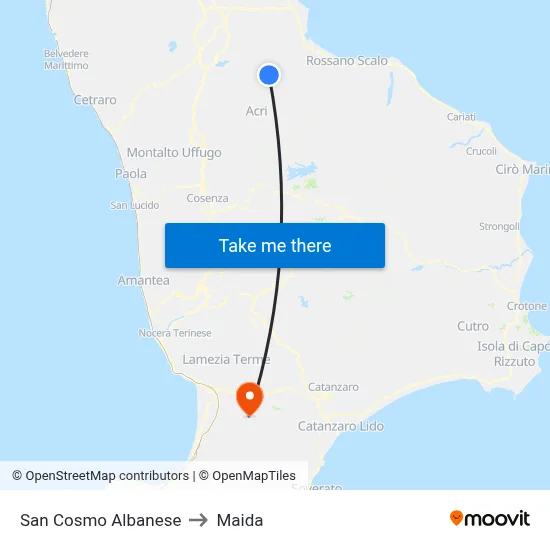 San Cosmo Albanese to Maida map