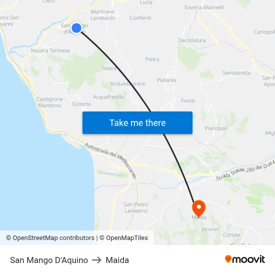 San Mango d'Aquino to Maida map