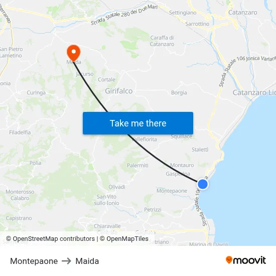 Montepaone to Maida map