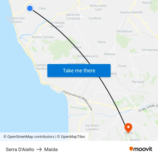 Serra D'Aiello to Maida map