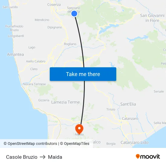 Casole Bruzio to Maida map