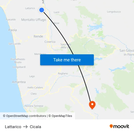 Lattarico to Cicala map