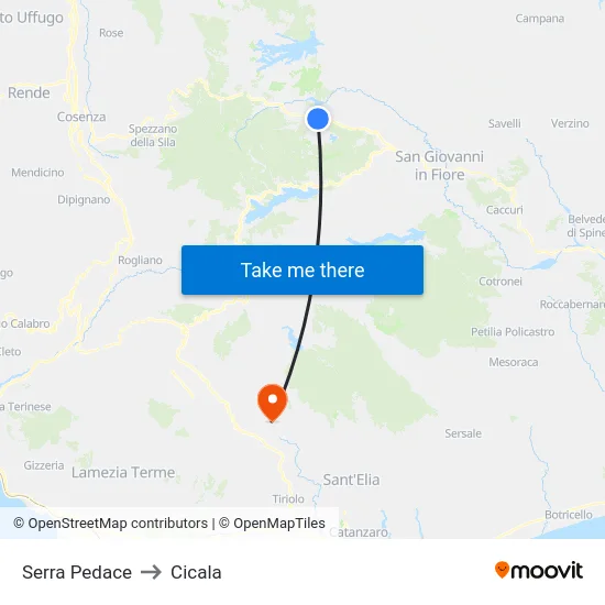 Serra Pedace to Cicala map
