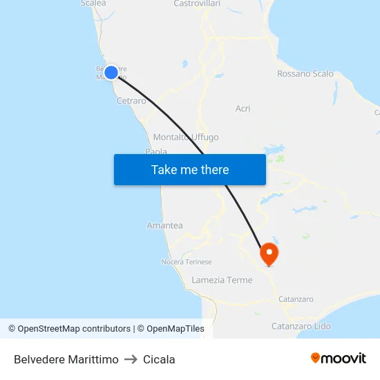 Belvedere Marittimo to Cicala map