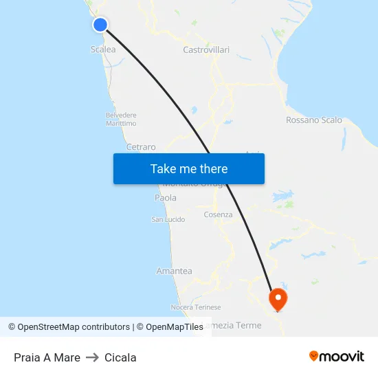 Praia A Mare to Cicala map