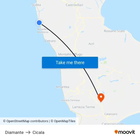 Diamante to Cicala map
