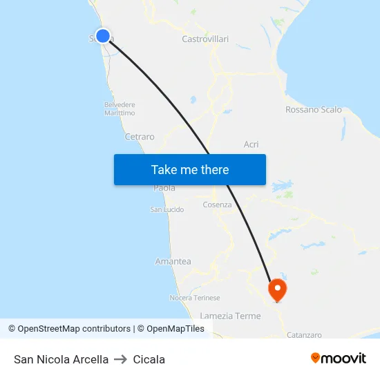 San Nicola Arcella to Cicala map