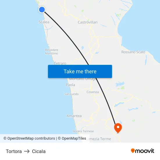 Tortora to Cicala map
