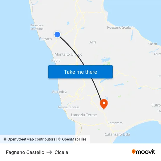 Fagnano Castello to Cicala map