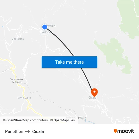 Panettieri to Cicala map