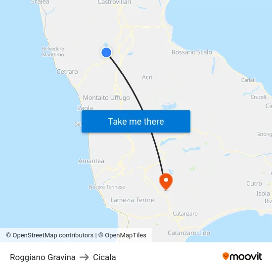 Roggiano Gravina to Cicala map