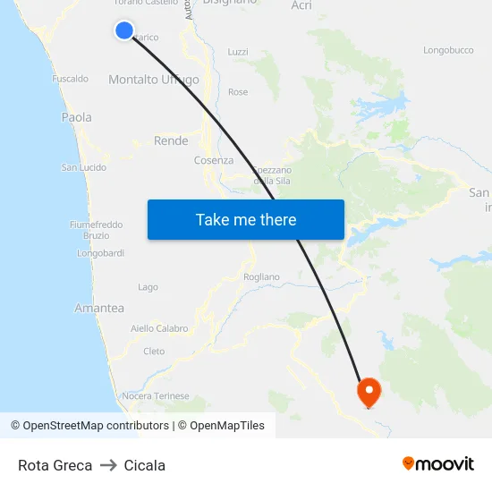 Rota Greca to Cicala map