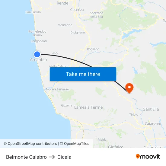 Belmonte Calabro to Cicala map
