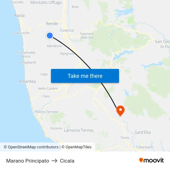 Marano Principato to Cicala map
