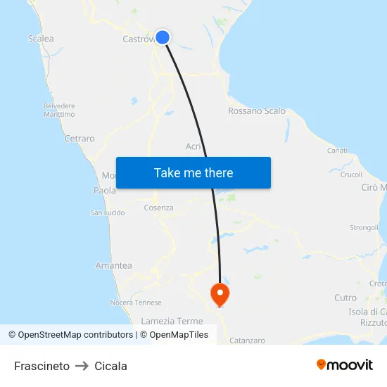 Frascineto to Cicala map