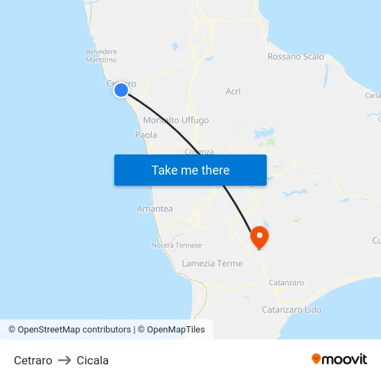 Cetraro to Cicala map