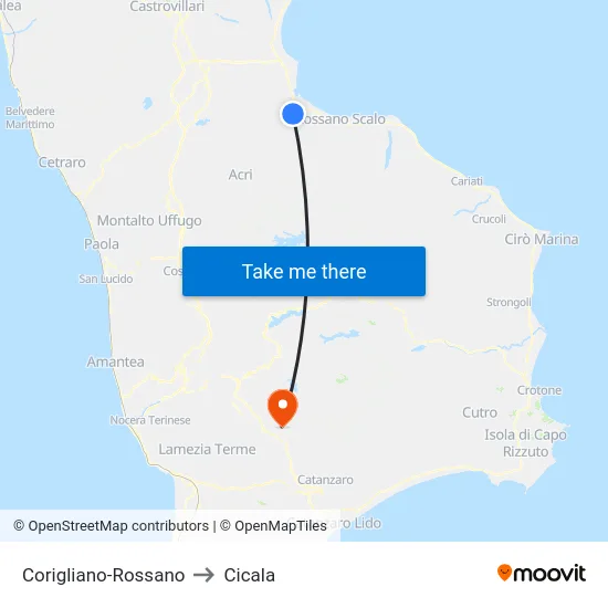 Corigliano-Rossano to Cicala map