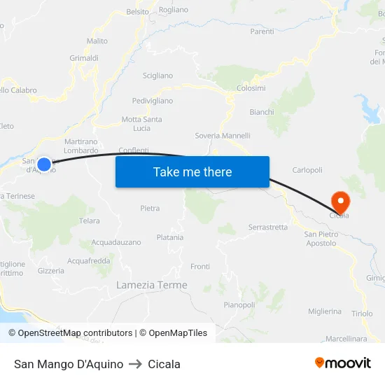 San Mango D'Aquino to Cicala map