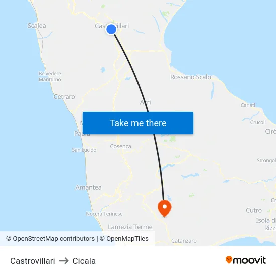 Castrovillari to Cicala map