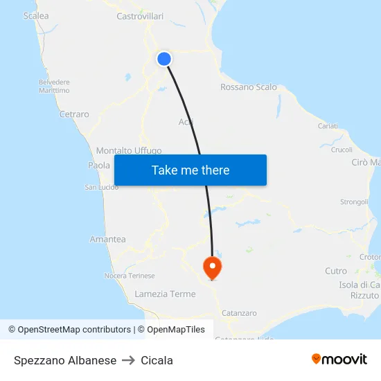 Spezzano Albanese to Cicala map