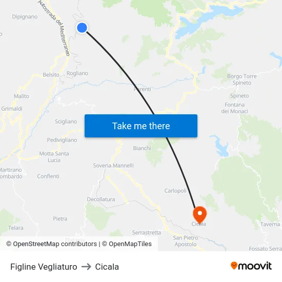 Figline Vegliaturo to Cicala map