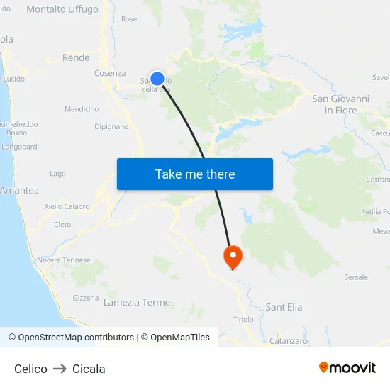 Celico to Cicala map