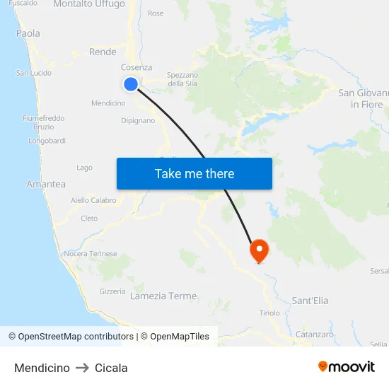 Mendicino to Cicala map
