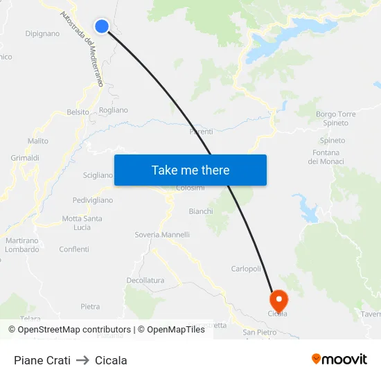 Piane Crati to Cicala map