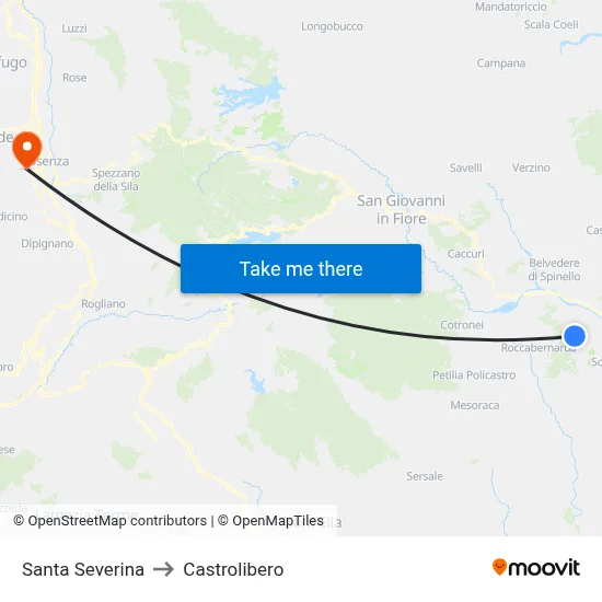 Santa Severina to Castrolibero map