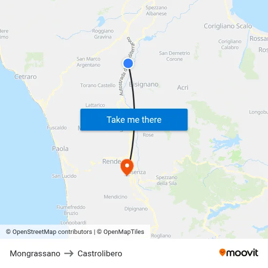 Mongrassano to Castrolibero map
