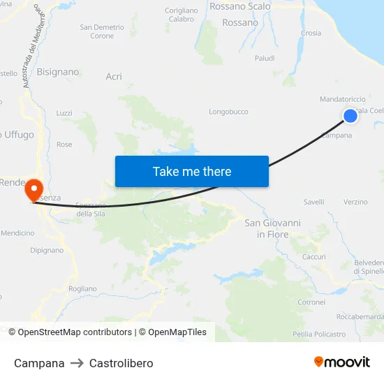 Campana to Castrolibero map