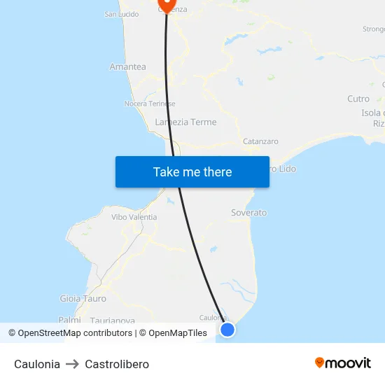 Caulonia to Castrolibero map