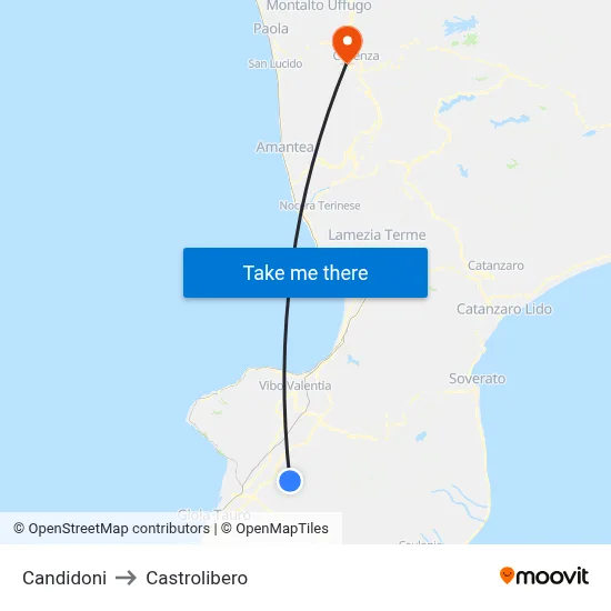 Candidoni to Castrolibero map