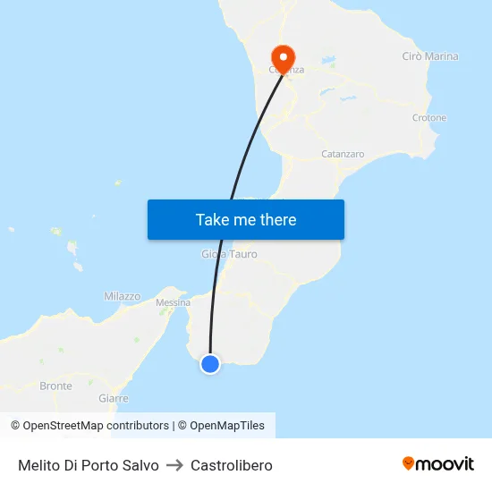 Melito Di Porto Salvo to Castrolibero map