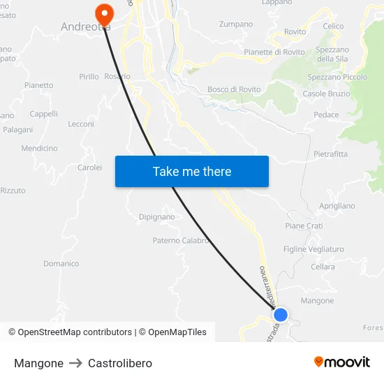 Mangone to Castrolibero map