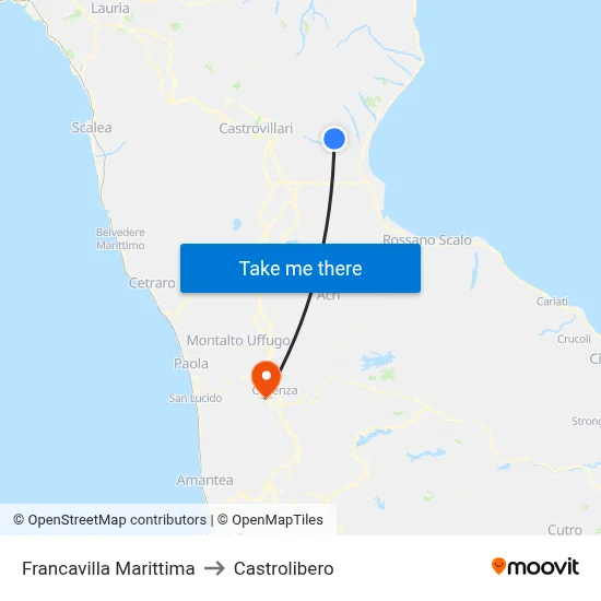 Francavilla Marittima to Castrolibero map