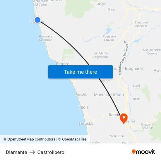 Diamante to Castrolibero map