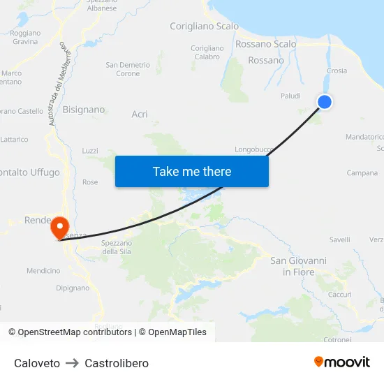 Caloveto to Castrolibero map